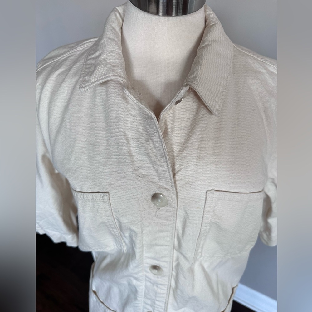 Everlane Shirt Dress Canvas Cargo Chore Patch Pocket Organic Cotton Ivory W's 14 - Picture 7 of 16